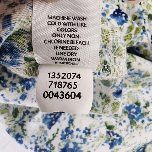 J Jill Women Blouse Rayon Button Up Collar Long Sleeve White Blue Floral Size L - Picture 10 of 10